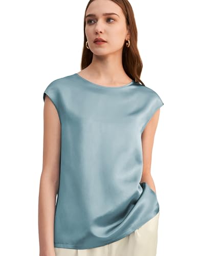 LilySilk Silk Blouse for Women Short Sleeve Summer Cool Comfy Charmeuse Silk Tops for Ladies