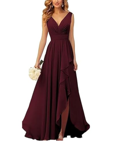 ORANDESIGNE Brautjungfernkleider Abschlusskleid Abendkleid Damen Lang Kleid für Hochzeit Als Gast Spaghettiträgern V-Ausschnitt Chiffon Ballkleider...