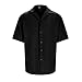 Men's Summer Button Up Shirt Short Sleeve Cuban Shirt Knit Slim Beach Shirt Pimp Shirts Men (Black, M) t Shirts for Man