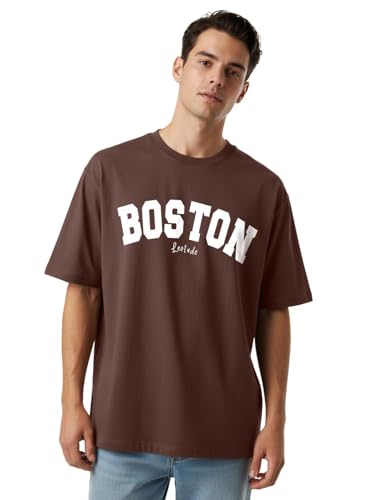 Image of LEOTUDE Men's Drop Shoulder Oversized Baggy Fit Half Sleeve Plain Solid Round Neck Multicolor T-Shirt for Men (Color Brown)