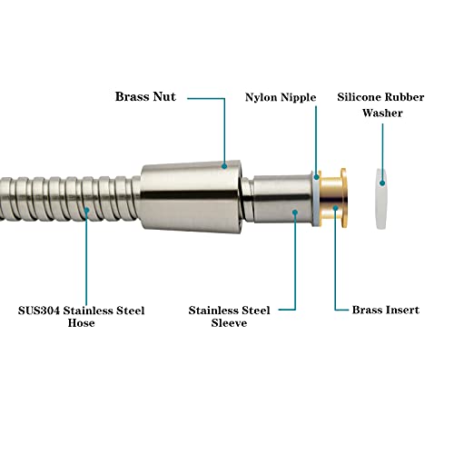 Bright Showers Shower Hose For Hand Held Shower Heads, 79 Inches Cord Extra Long Stainless Steel Hand Shower Hose, Ultra-Flexible Replacement Part With Brass Insert, Brushed Nickel #TOP1