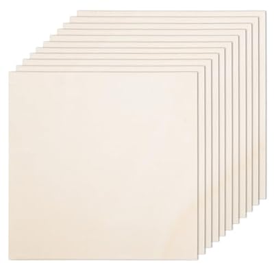 12 Pack Basswood Plywood Sheets 8x8x1/8 Inch-3 mm Thick Unfinished Plywood Sheets Thin Basswood Boards Square Craft Wood Sheets for DIY Crafts, Laser Projects, Painting, Wood Burning,Model Making