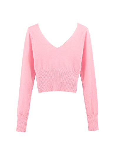 Daydance Pink Toddler Girl's Dance Sweater Cropped Pullover V-Neck Ballet Top Warm Up For Leotards, Long Sleev #TOP1