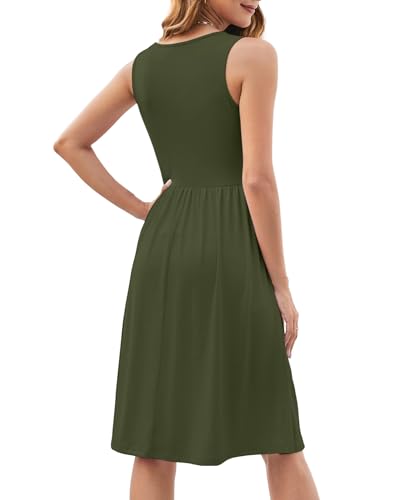 Image of KUOTAI Womens Summer Dresses Sleeveless Casual Loose Swing Button Down Midi Dress V-Neck Flowy A-Line Sundress