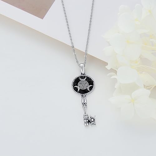 YAFEINI Hecate/Triple Moon Goddess Necklace Sterling Silver Wheel of Hecate Key Pendant Wiccan Amulet Jewelry Gifts for Women3