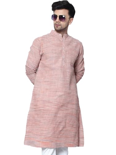 Image of LATEST CHIKAN Men's Cotton Regular Textured Long Kurta Full Sleeves - Casual Ethnic Wear