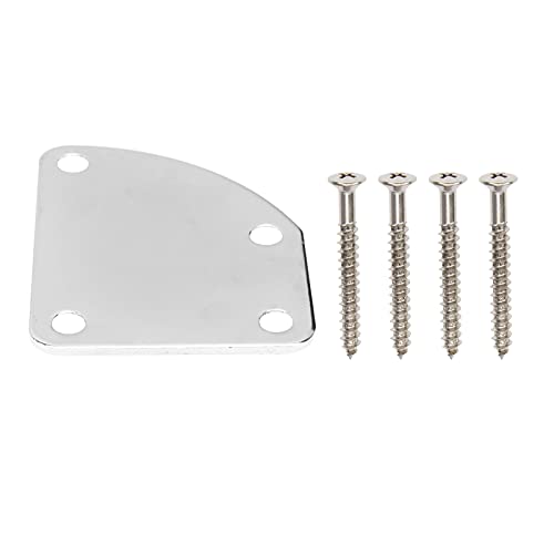 2Pcs Yootones Electric Guitar Neck Plate Curved Semi-Round Neck Joint Back Mounting Plate 4 Holes With Screws Compatible With Guitar Bass Parts Replacement (Silver) #TOP4