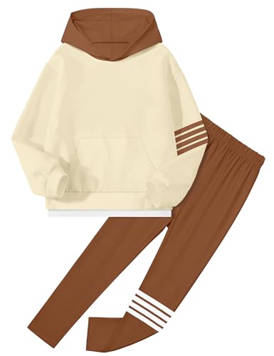 NECIOUS Girls Fall Outfits 2 Piece Fashion Contrast Stripes Hoodie Sweatshirt and Leggings Clothings Sets 6-14Y