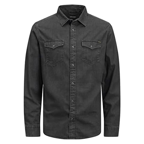JACK & JONES Mens Black Denim Shirt Cover