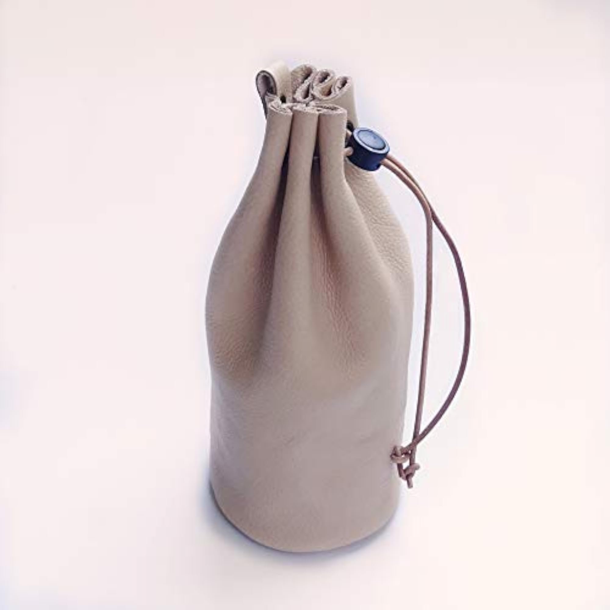 Genuine Leather Drawstring Pouch, X-Large Beige