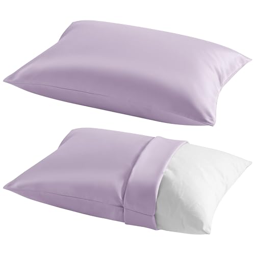 Image of NTBAY 2 Pack Pillows with Egyptian Cotton Pillowcases, Soft Cotton Down Alternative 13x18 Envelope Pillows for Sleeping in Crib Bed - Machine Washable - Breathable Travel Pillow, Light Purple