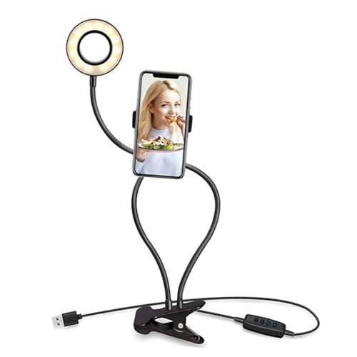 Lampe annulaire LED noire avec pince smartphone pour un éclairage vidéo pro