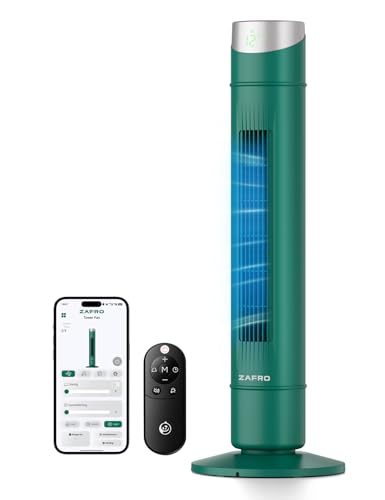 Image of ZAFRO Smart Tower Fan for Bedroom,120 Oscillating Fans that Blow Cold Air | 28ft /s High-Speed 12 Speeds 4 Modes Upgraded DC 22dB Ultra Quiet,App /Voice Control,Standing Fan with 12H Timer,36Inch,Green