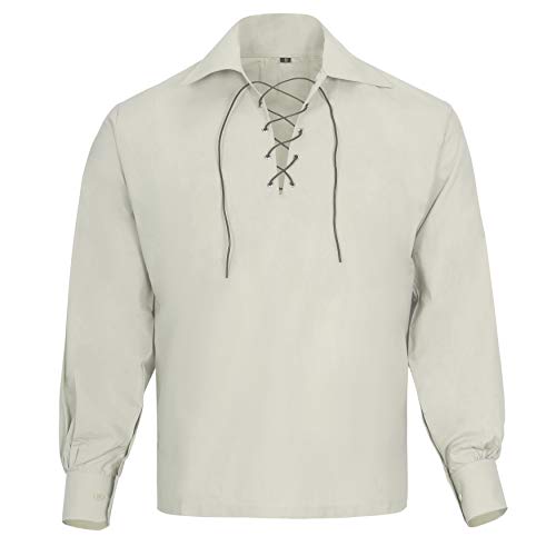 Scottish Boys Ghillie Kilt Shirt Jacobite Jacobean Shirt (9 to 10 Years, Off White)