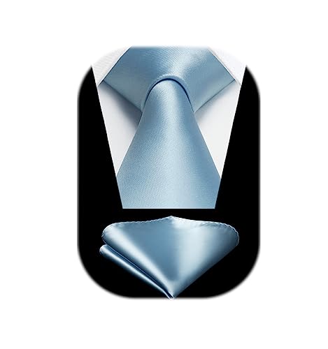 Image of HISDERN Mens Solid Color Ties Formal Satin Necktie and Pocket Square Set Classic Wedding Business Tie & Handkerchief