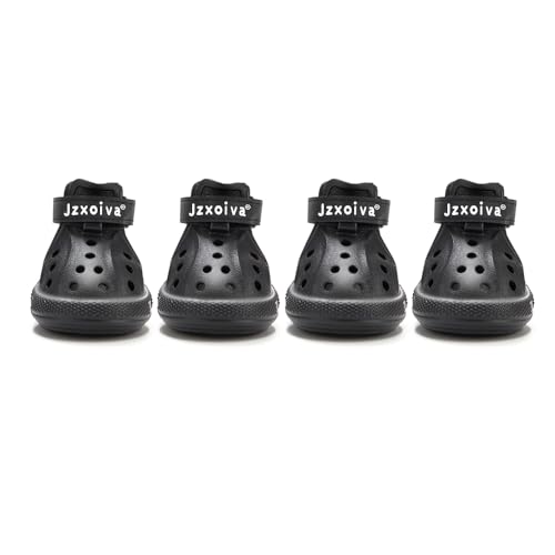JZXOIVA Dog Shoes for Hot Pavement, Dog Booties for Large Dogs, Breathable Dog Boots & Paw Protectors, Adjustable Non-Slip Rain Booties, Waterproof Pets Sandals for Beach Black Size 8