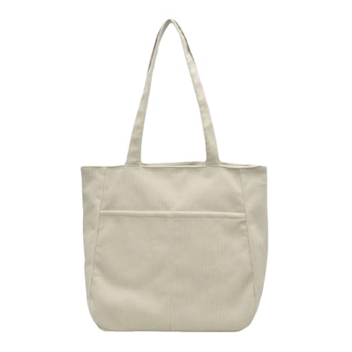 JIADEXIN Cord Tasche Damen Umhängetasche mit Reißverschluss Groß Shopper Tasche mit Reißverschluss und Innentasche für Arbeit Büro Reisen Einkaufen Schule und Alltag (Beige/Grau)