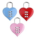 YENOVO 3 Pcs Small Heart Shaped Lock, Cute Combination Lock for Women and Girls, Keyless Security for Backpacks, Lockers, Luggage for School, Gym, Travel (3 Colors)