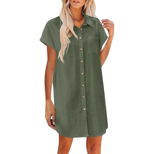 HGps8w Cotton Linen Shirt Dress for Women Summer Button Down