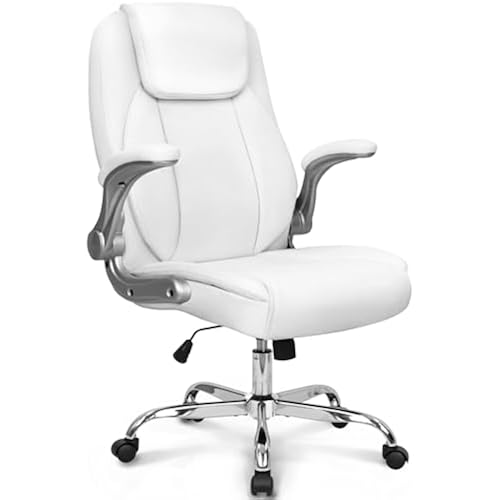 NEO CHAIR Office Desk Chair, High Back PU Leather with Flip-up Arms, White
