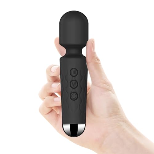 Personal Massage Wand - 20 Modes 8 Speeds Cordless Vibration Massager Strong Powerful Waterproof Perfect for Travel Magic Stress Away All Body Back Legs Hand Pains Sports Recovery (Black)