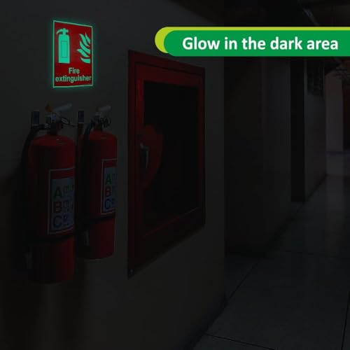 Image of GADGETS WRAP Glow in The Dark Fire Extinguisher Fire Equipment Self Adhesive Vinyl Sticker Sign for Walls and Doors (200 x 150 mm) (Pack of 4)