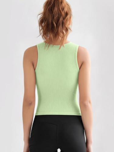 Image of ODODOS 3-Pack Seamless Crop Tank for Women Ribbed Soft High Neck Cropped Tops