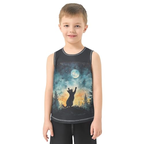 Reaching Cat Night Boys Tank Tops Sleeveless Tank Top Shirts Undershirts for Kids,3T2