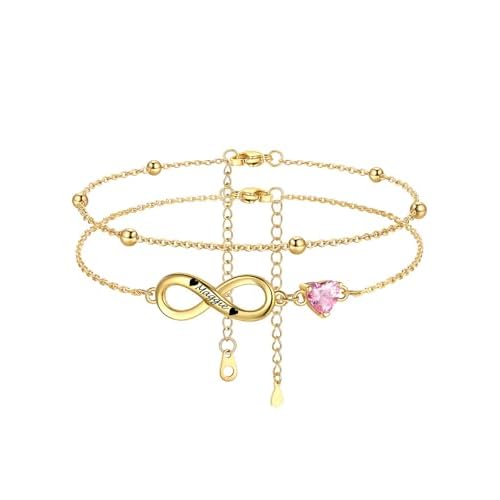 Custom4U Personalized Infinity Ankle Bracelets for Women 925 Sterling Silver Anklet Bracelet Endless Love Symbol Birthstone Charm Adjustable Foot Chain Jewelry Mothers Day Gifts for Mom Wife