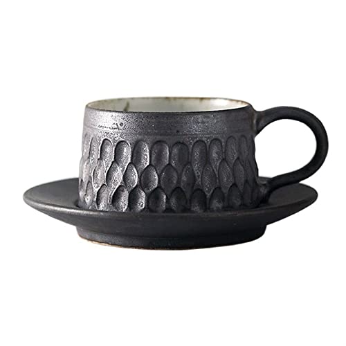 スタッキング可能なドリンクグラス レトロスタイル コーヒーカップ&ソーサーセット ハンドメイドストーンウェア ウォーターシンプル