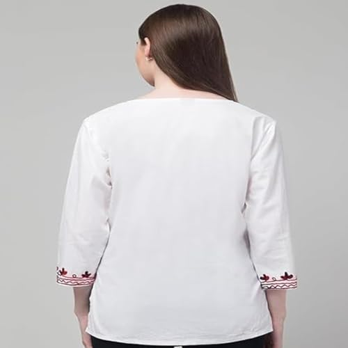 Image of Ukal Hand Embroidered Summer Fashion Chikankari Cotton Short Top Tunic Kurti for Women & Girl's