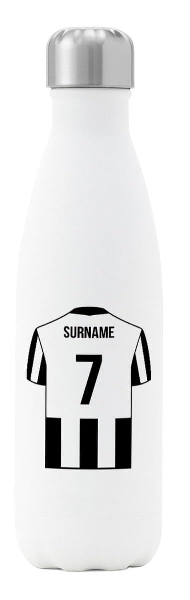 Go Find A Gift Personalised Football Shirt Design Insulated Water Bottle for Newcastle supporters, 500ml capacity - White - Stainless Steel - Great for Magpies fans