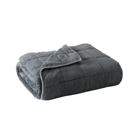 WAIBIO Sherpa Weighted Blanket for Adults, 15 lbs Furry Bed Blanket for Deep Sleep, Super Plush Blanket with Soft Weighted Blanket 48 x 72 inches, Grey