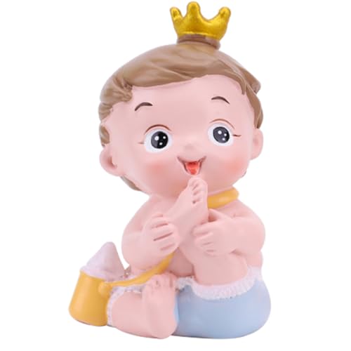 Lurrose Babypuppen Tortendeko Harzfigur Babyflasche Blau für Geburtstagskuchen und Fotorequisite Tischdekoration