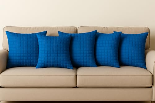 Image of Premium Quilted Cushion Cover 16x16 Inch - Dupion Silk Blend - Soft & Durable Decorative Pillow Cover for Sofa, Bed, Living Room - Set of 5 pc (Dark Turquoise)