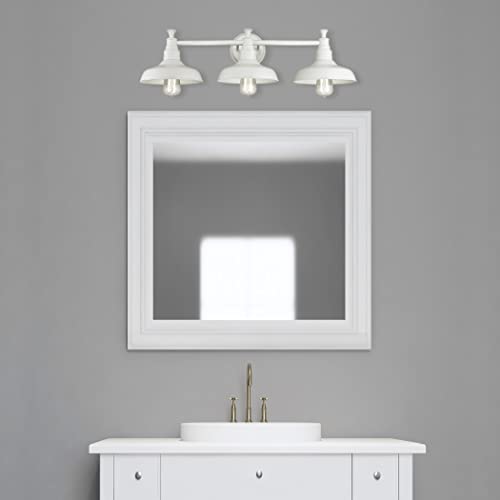 Image of Design House 579656 Kimball Industrial Farmhouse 3-Light Indoor Bathroom Vanity Light with Metal Shades for Over the Mirror, Antique White