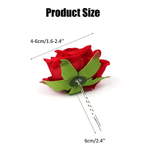 6PCS Women Red Rose Flower Hairpins Hair Fork Clips U Shaped Bridal Head Bobby Pins Sticks Floral Clips Mexican Hair Rose Barrettes for Lady Girls Wedding Party Dance (Small - Image 2