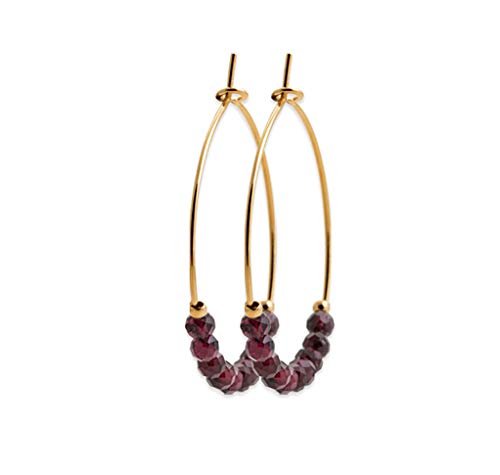 Boucles d'oreilles créoles plaqué or 18 carats et grenat naturel d'une marque française