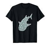 estampar camisetas barcelona baratas Silueta de tiburón ballena llena de patrones geométricos y náuticos repetidos en azul y blanco.