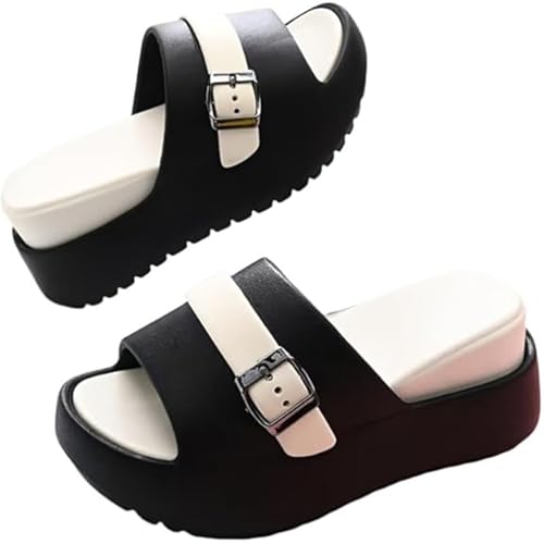 Women's Platform Thick-Soled Height Increasing Non-Slip Slippers Comfortable EVA Sole Open Toe with Buckle Decorate Chunky Heeled Casual Sandals