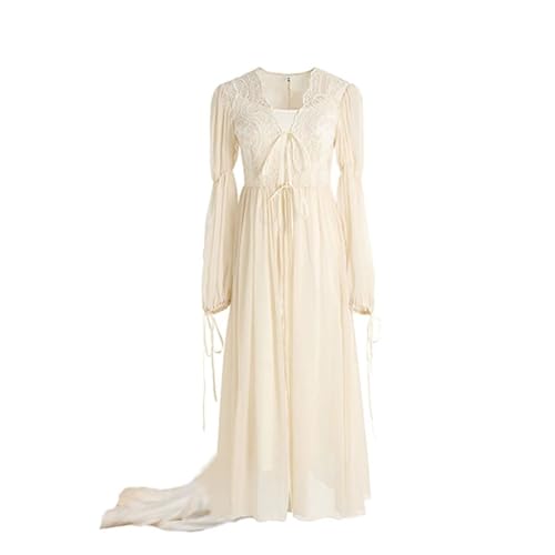 Women Vintage Victorian Lace Floor Length Long Dresses Retro Show