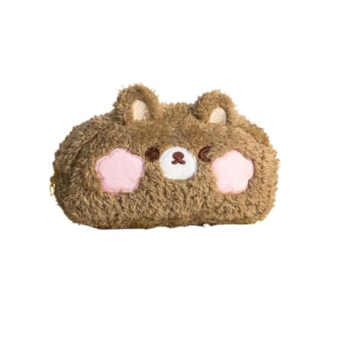BDYQYNYW Plush Teddy Bear Large Capacity Pencil Case with Zipper,Kawaii Aesthetic Organizer Perfect for Travel & Home Decor (Brown)