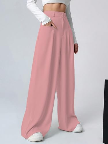 Image of Shasmi Women's Loose Mid Rise Solid, Pleated Trousers, Wide Leg Pocket Casual Long Korean Trousers Pant (146)