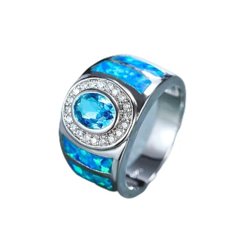 Anillo De Piedra De Ópalo Azul Aguamarina para Mujer, Anillos De Boda De Color Plateado Vintage para Mujer, Anillo De Compromiso Grande Ovalado Simple