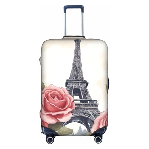 Travel Elastic Luggage Cover,Eiffel Tower Rose Flower Print Suitcase protection cover Case Cover with zipper.