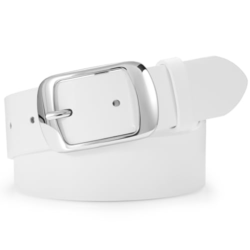SUOSDEY Women Belts For Jeans Dresses Pants Ladies White Belt Leather Waist Belt with Elegant Buckle, Width 1.3'