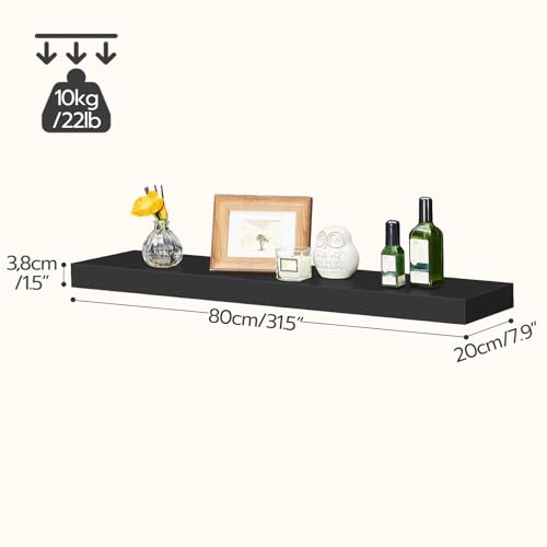 HOOBRO Floating Shelves for Wall, Wall Mounted Shelf Set of 2, 31.5" Hanging Shelf with Invisible Brackets, for Wall in Bathroom, Bedroom, Toilet, Kitchen, Living Room, Office, Black BK80BJP201