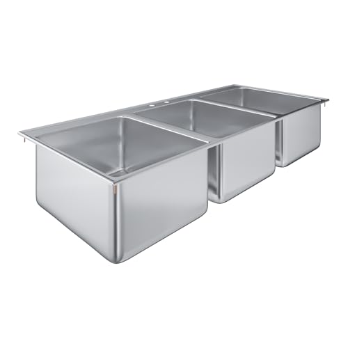 Image of Stainless Steel 3 Compartment Drop-In Sink.Bowl 16 in. x 20 in. x 10 in. No Faucet.