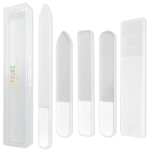 5WYOUKE 爪やすり 爪磨き つめやすり 【 ナノ技術 ガラス製 】 ネイルケア ネイルファイル つや出し ピカピカ つめみがき 4点セット 収納ケース付き