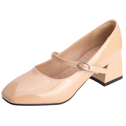 Women's Single Buckle Closure Mary Jane Shoes Square Toe Pumps with Block Heel